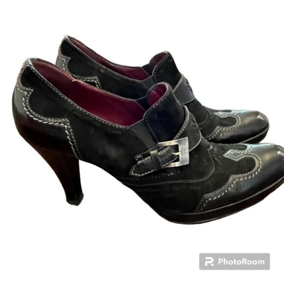 FABI Women's Heeled Shoes with Buckle Black Texture Size 38.5 (7.5 US) - Picture 2 of 8